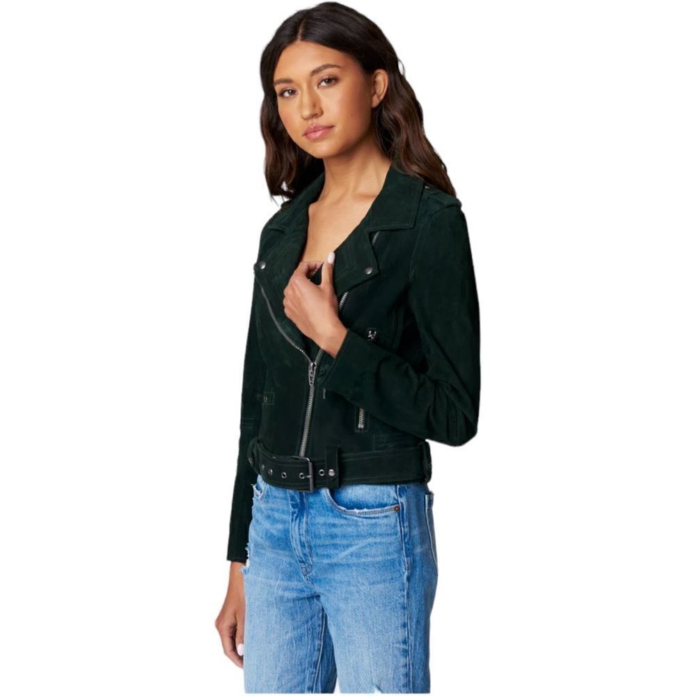 BLANK NYC 100% leather tree hugger green suede jacket size XS